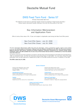 DWS Fixed Term Fund Series 57 Application Form