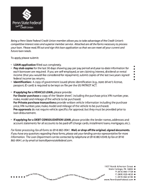 Penn State Federal Credit Union Loan Application