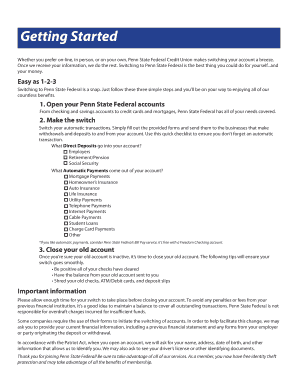 Penn State Federal Account Switching Forms