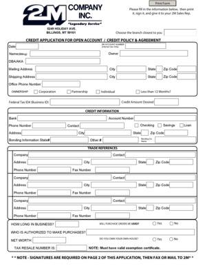 2M Credit Application and Agreement