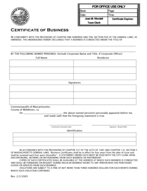 Massachusetts Business Certificate