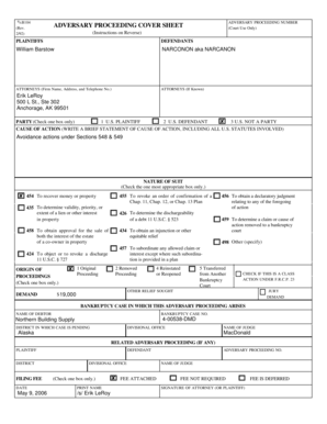 Adversary Proceeding Cover Sheet