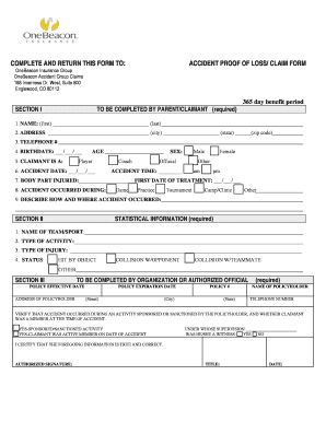 Accident Proof of Loss/Claim Form