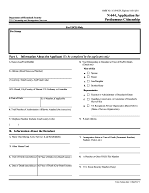USCIS Form N-644 Posthumous Citizenship Application