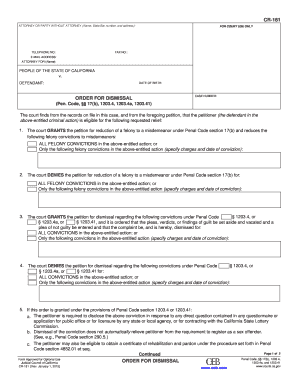 California Order for Dismissal CR-181