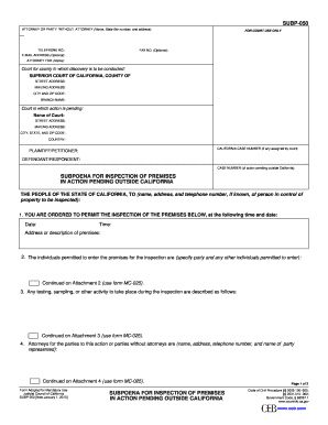 California Subpoena for Inspection of Premises