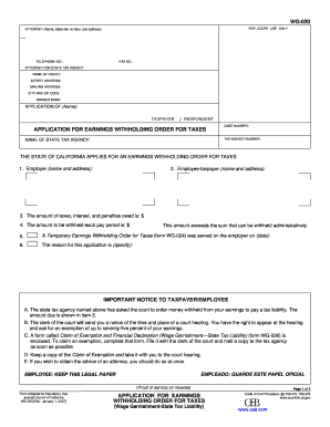 California Earnings Withholding Order Application
