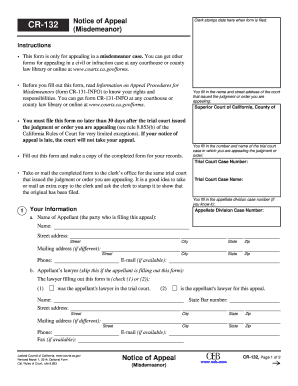 California Misdemeanor Appeal Notice