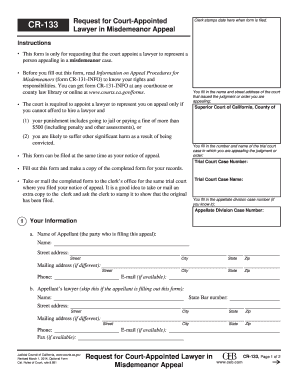 CR-133 Request for Court-Appointed Lawyer in Misdemeanor Appeal