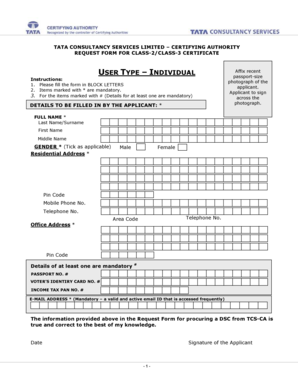 TATA Class-2/Class-3 Certificate Request Form