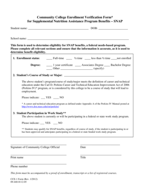 Community College Enrollment Verification Form