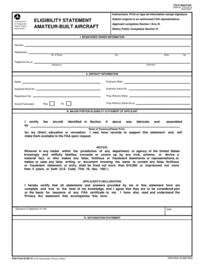 FAA Form 8130-12 Eligibility Statement