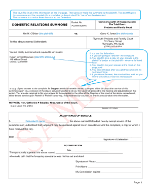 Massachusetts Domestic Relations Summons