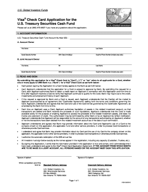 Visa Check Card Application for U.S. Treasury Securities Cash Fund