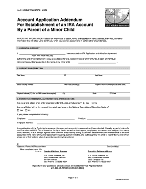 IRA Account Application Addendum for Minor Child