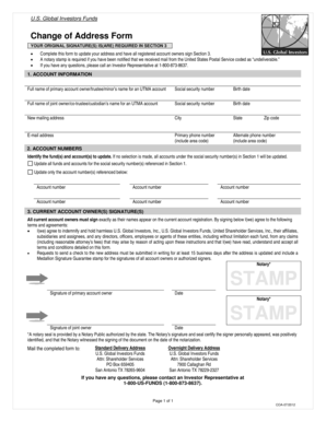 U.S. Global Investors Funds Change of Address Form