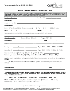 Alaska Tobacco Quit Line Fax Referral Form