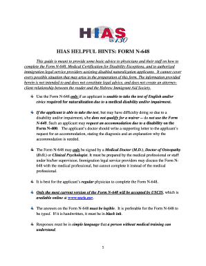 Form N-648 Medical Certification for Disability Exceptions