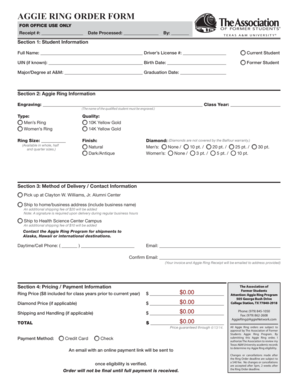 Aggie Ring Order Form