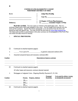 Chapter 13 Bankruptcy Plan Summary