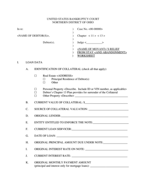 Bankruptcy Relief from Stay Worksheet