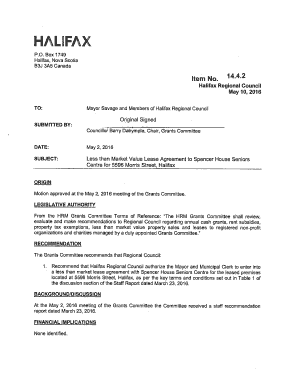 Less than Market Value Lease Agreement to Spencer House Seniors Centre for 5596 Morris Street Halifax - May 1016 Regional Council Halifaxca - halifax