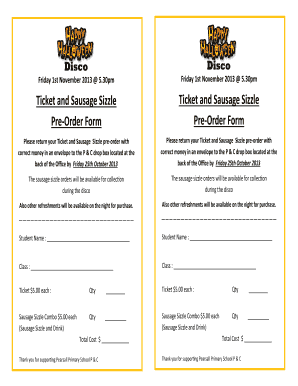 Fillable Online pearsallps wa edu Ticket and Sausage Sizzle Pre-Order Form Ticket and Sausage ...