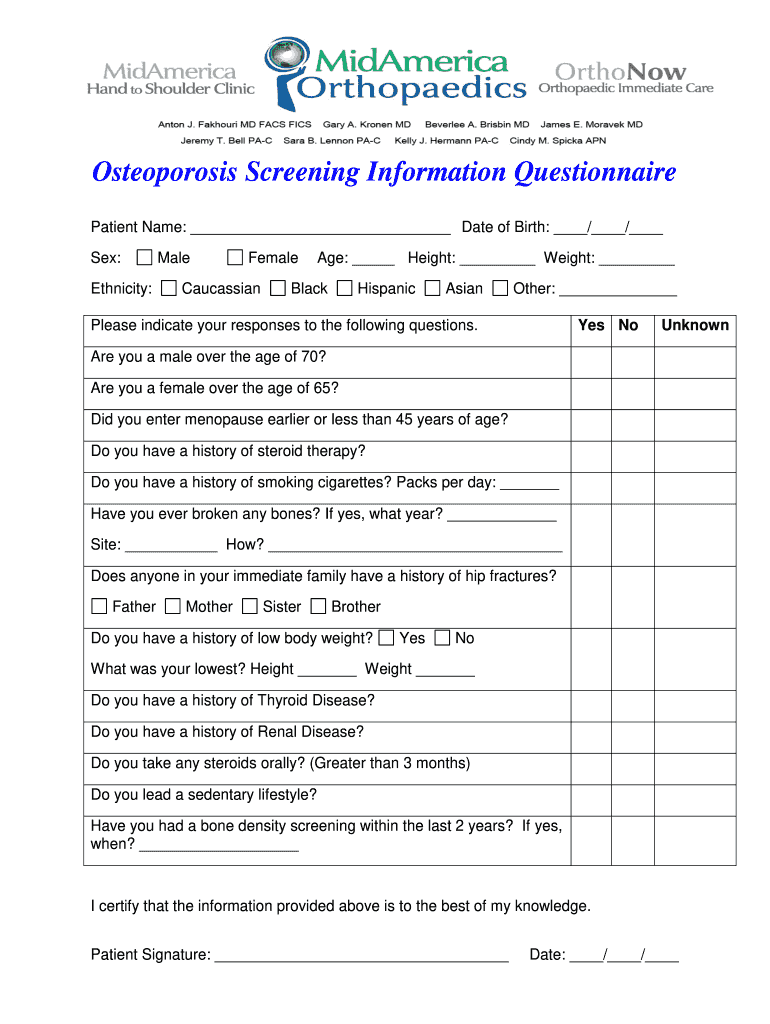 Fillable Online Osteoporosis Screening Information Questionnaire Fax fillable-online-osteoporosis-screening-information-questionnaire-fax