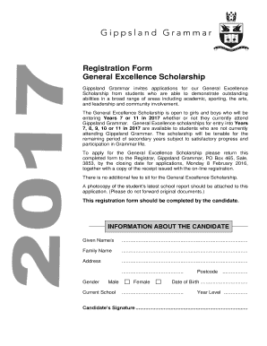 Registration Form General Excellence Scholarship - gippslandgs vic edu