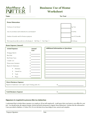 Fillable Online P Business Use of Home CPA PA Worksheet Fax Email Print -  pdfFiller