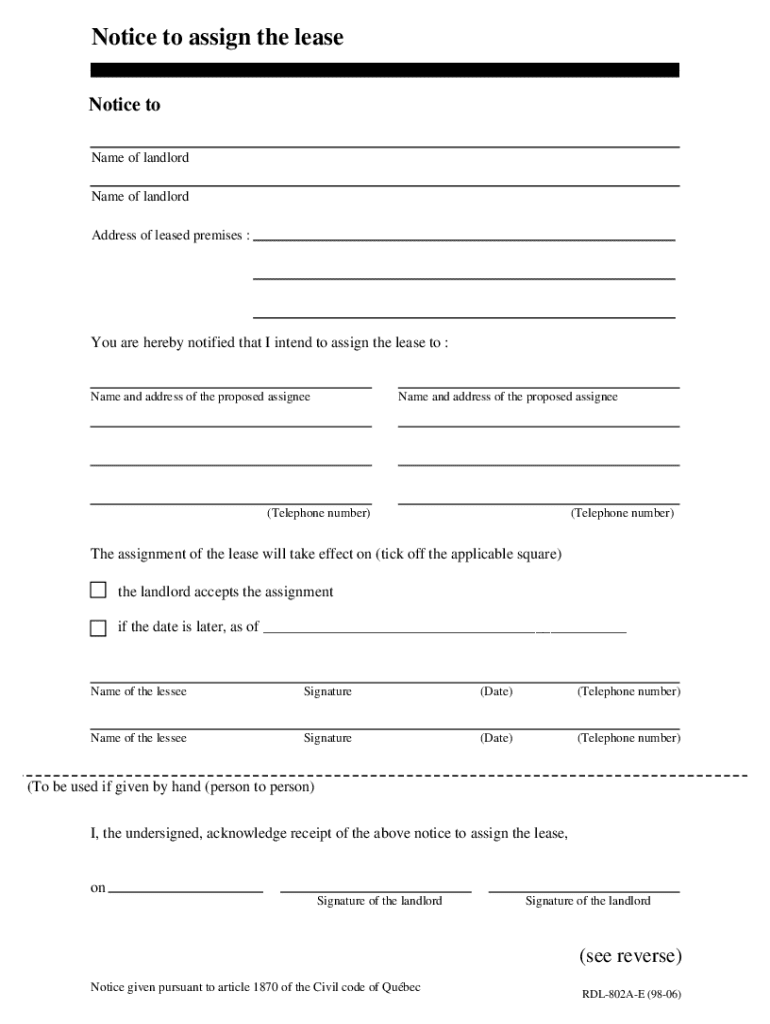 Notice to assign the lease - blappartbbinfob Preview on Page 1