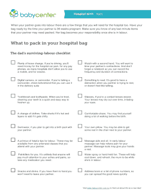 Hospital Birth Checklist for Dads