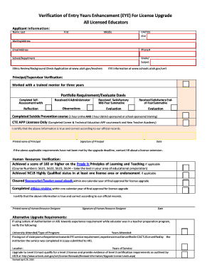 Verification of Entry Years Enhancement (EYE) For License Upgrade