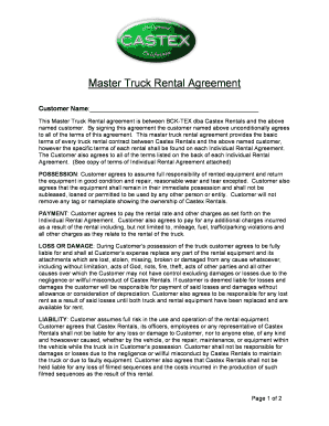 Truck rental agreement template - Master Truck Rental Agreement - castexrentalscom