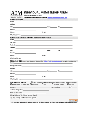 INDIVIDUAL MEMBERSHIP FORM - Association of Indiana Museums - indianamuseums