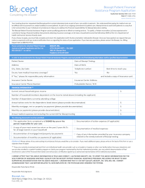 Biocept Patient Financial Assistance Program Application
