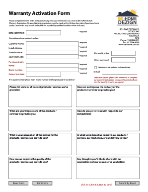 Pricing quotation template - Warranty Activation Form - bBEb-bHOMEb