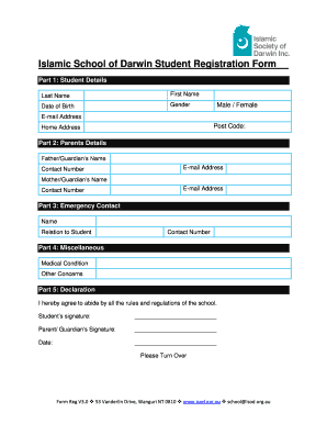 Islamic School of Darwin Student Registration Form - isod org