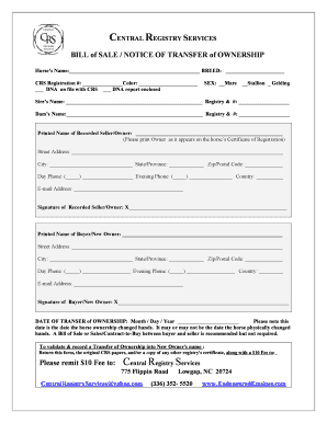 Bill of sale cat - BILL of SALE NOTICE OF TRANSFER of OWNERSHIP