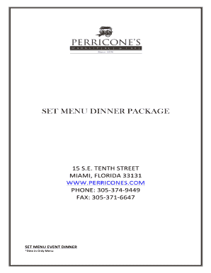 Set Menu Dinner 2016 - Perricone's Marketplace & Cafe