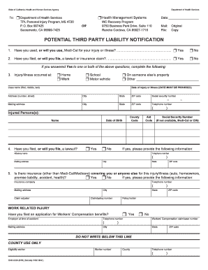 Potential Third Party Liability Notification Potential Third Party Liability Notification