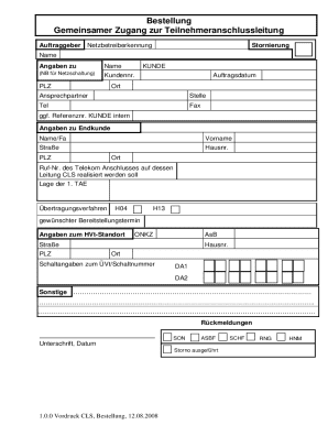 Order Form for Shared Access to Subscriber Line