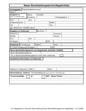 Neuer Bereitstellungstermin Form