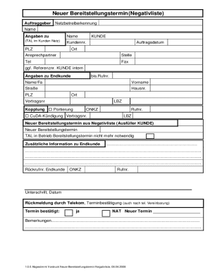 Neuer Bereitstellungstermin Negativliste