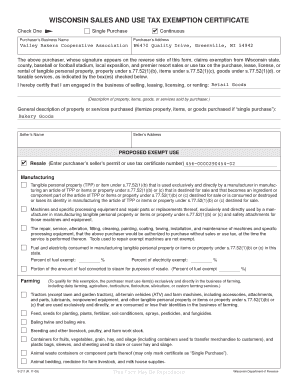 Wisconsin Sales and Use Tax Exemption Certificate