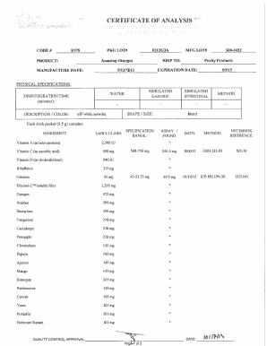 CERTIFICATE OF ANALYSIS ,,