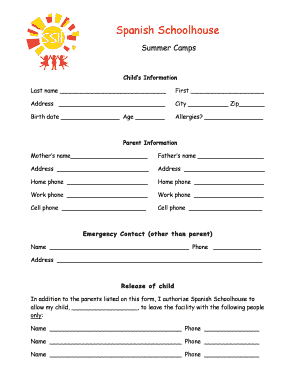 Child Admission form Summer - Spanish Schoolhouse