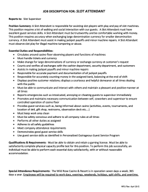 JOB DESCRIPTION FOR: SLOT ATTENDANT