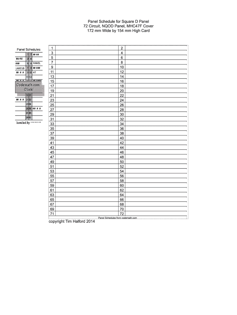  Square D Panel Schedule Template Fill Online Printable Fillable 