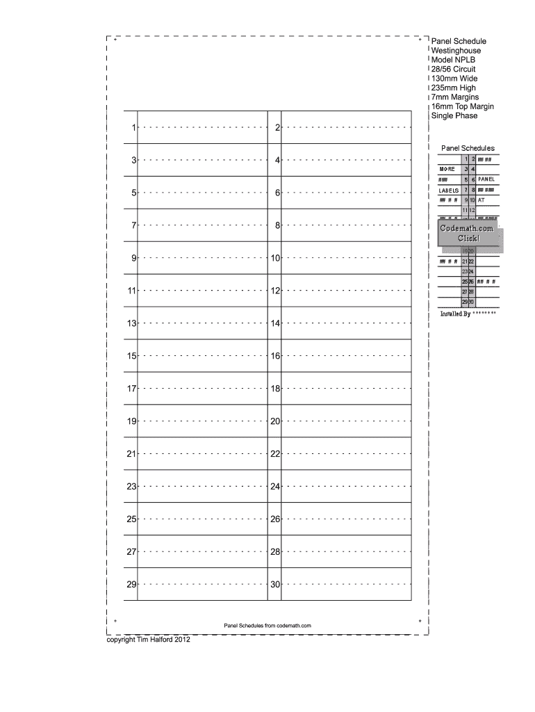 Printable Panel Schedule Fill Online, Printable, Fillable, Blank
